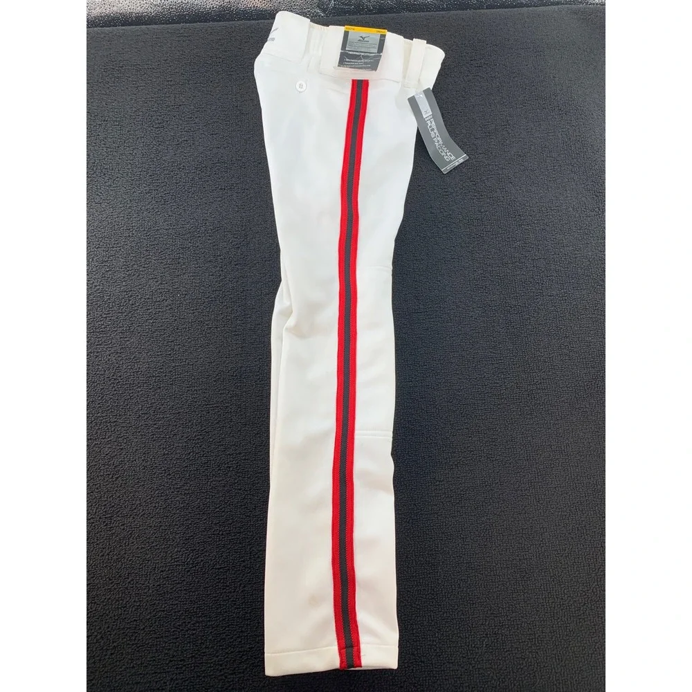 Mizuno Youth Baseball Pants White Red Black Stripe‎ Double Knee Padded Small